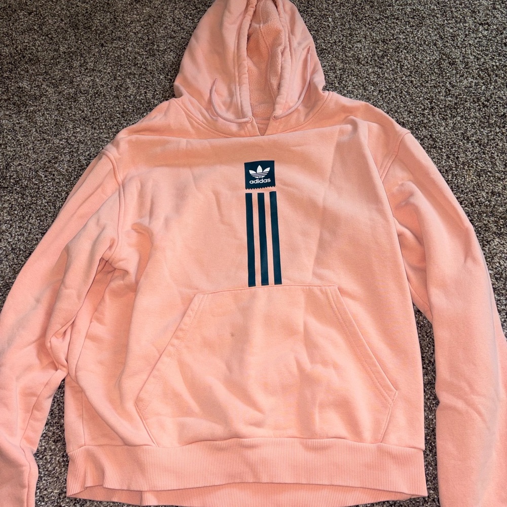 adidas Peach Hoodie with Black Stripes